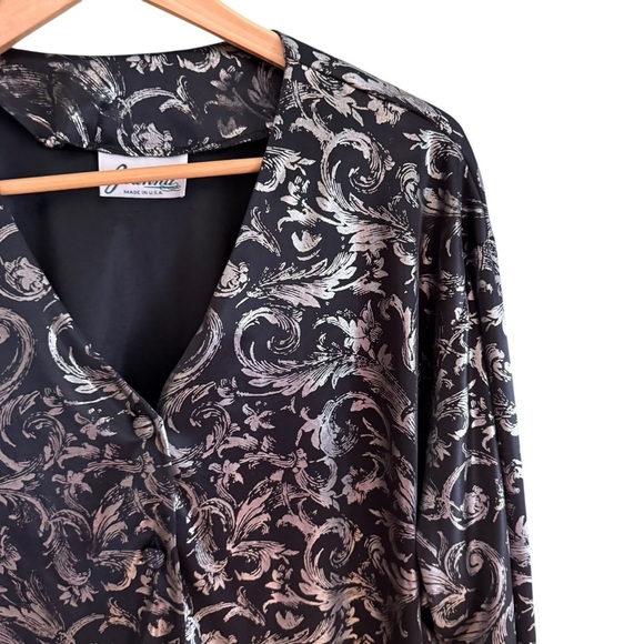 VTG Joanna Womens Black And Silver Button Up Long Sleeve Shirt Large - Picture 7 of 13
